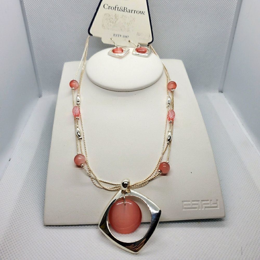 NWT Croft & Barrow Silver & Pink Necklace & Earrings